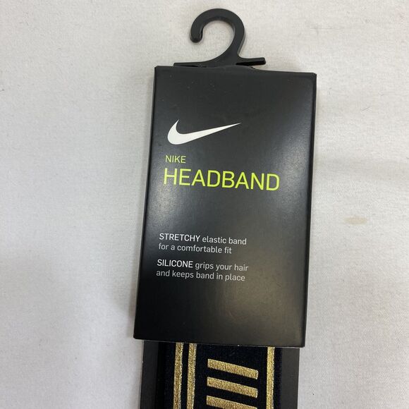 Nike Headband Black Gold Stretchy Silicone Grip Fitness Preppy Workout Sweatband - Picture 2 of 5